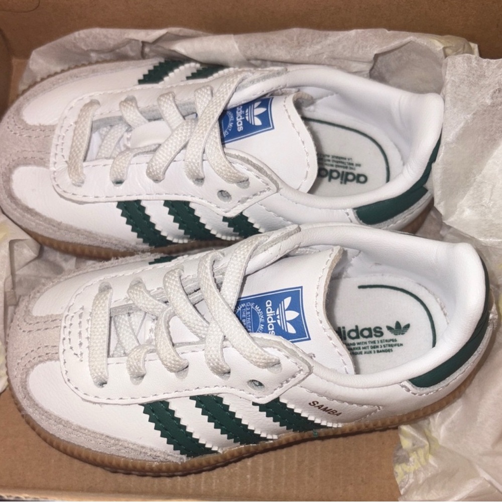 Adidas Kids White and Dark Green Sneakers